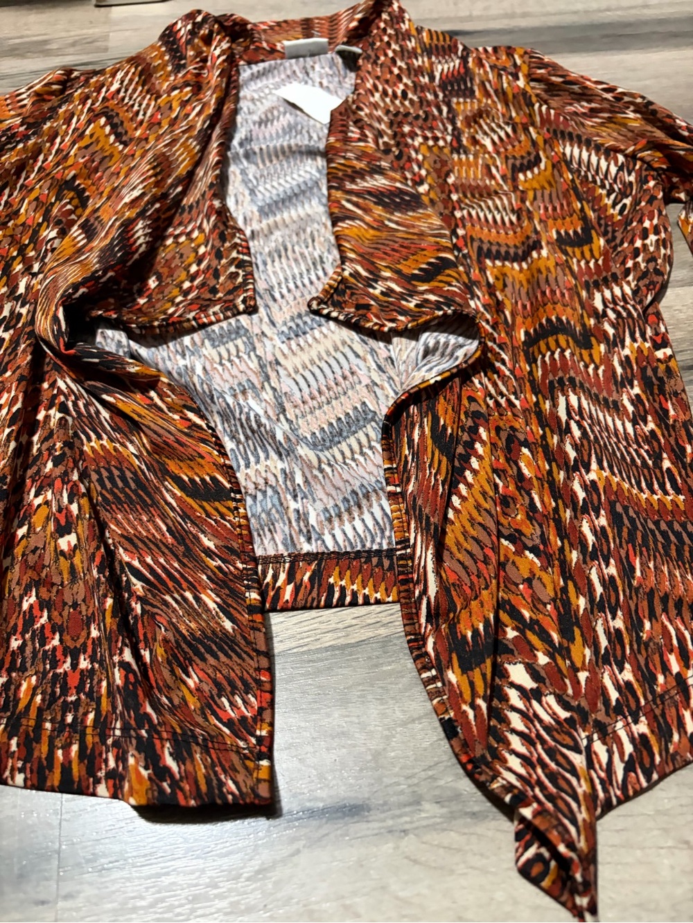 Open-Front Patterned Cardigan Jacket - Rust Multi-🍂🧡- small - Picture 2 of 5